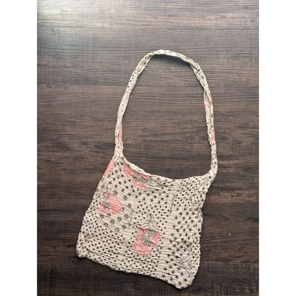 Free People Movement Hot Pink Polka Dotted Beige Stretchy Shoulder Barney Bag